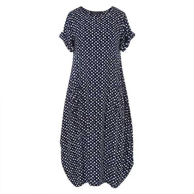 Aria - Casual Polka Dot Baggy Maxi Dress