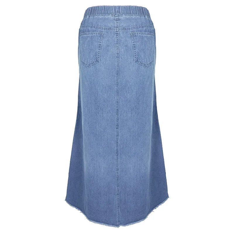 Rallah - Oversized Denim Maxi Skirt with Pockets
