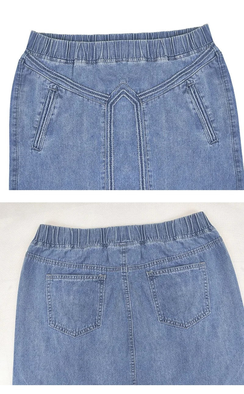 Rallah - Oversized Denim Maxi Skirt with Pockets