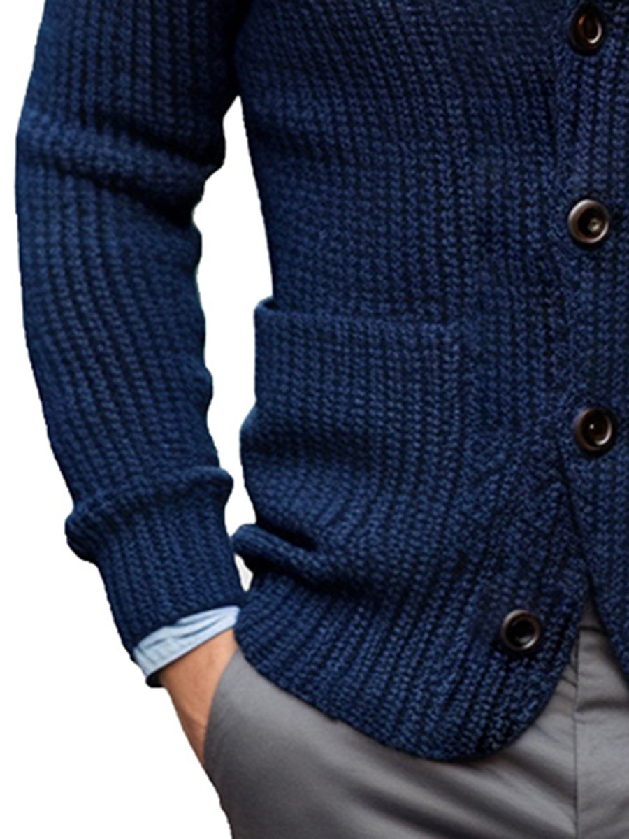 Sean - Business Casual Collared Solid Knitted Cardigan