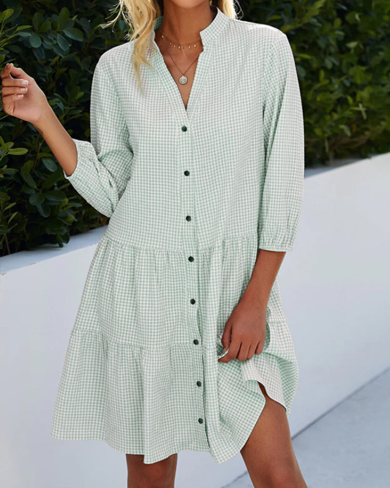 Vivian - Checked Dress with Stand-up Collar