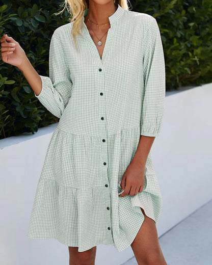 Vivian - Checked Dress with Stand-up Collar