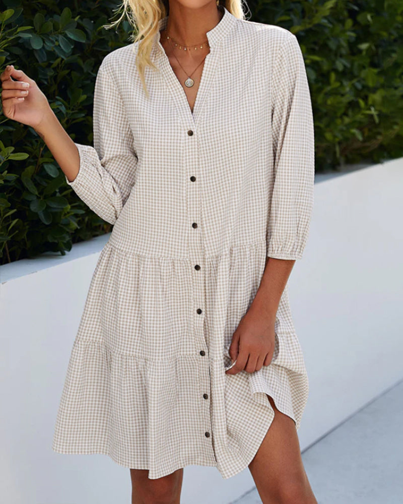 Vivian - Checked Dress with Stand-up Collar
