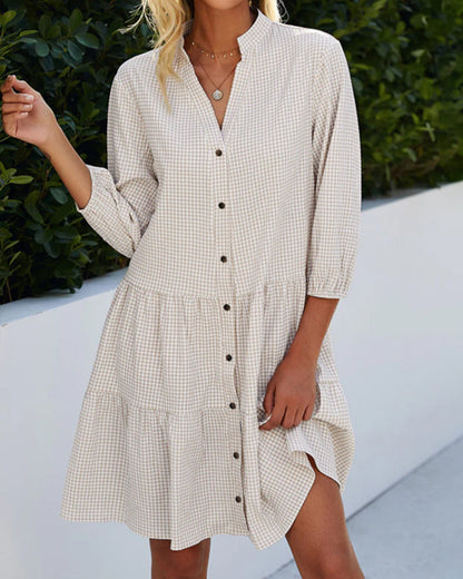 Vivian - Checked Dress with Stand-up Collar