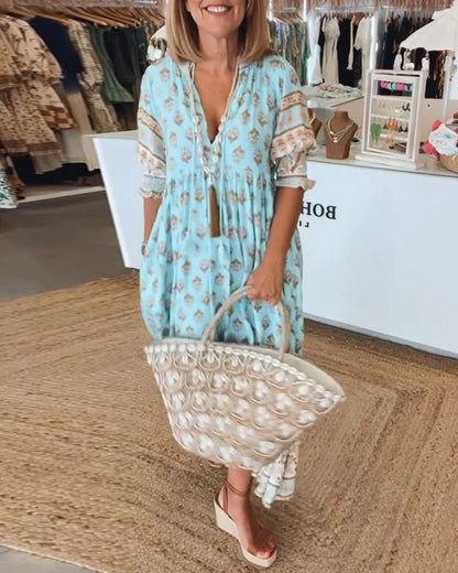Monica - Printed V-Neck Half Sleeve Dress