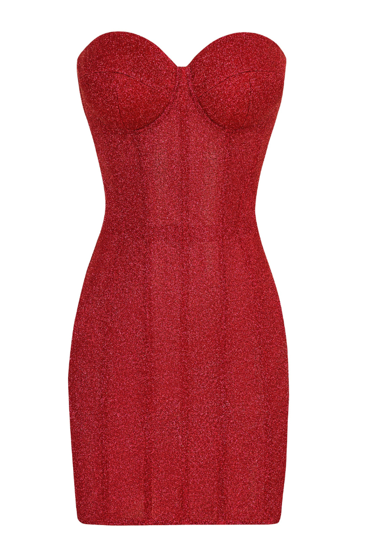 Akilani - Strapless Glitter Red Corset Mini Dress Perth Apparel Akilani - Strapless Glitter Red Corset Mini Dress Perth Apparel