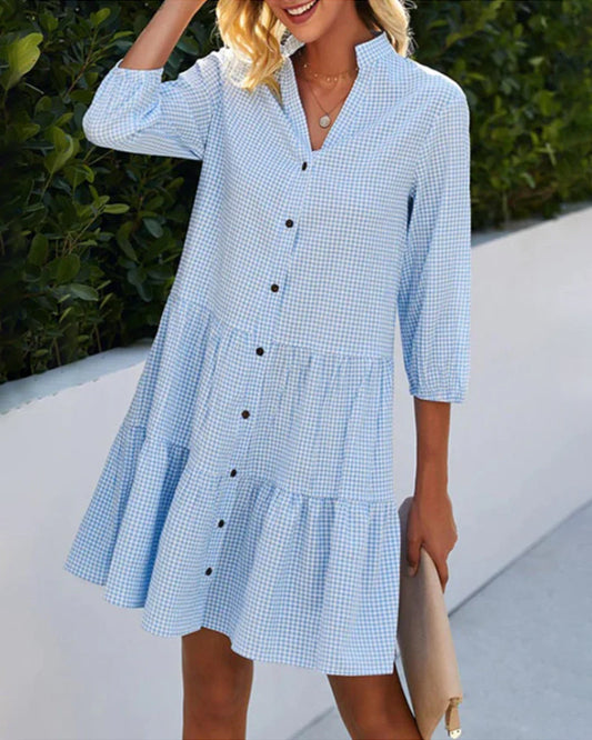 Vivian - Checked Dress with Stand-up Collar