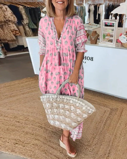 Monica - Printed V-Neck Half Sleeve Dress