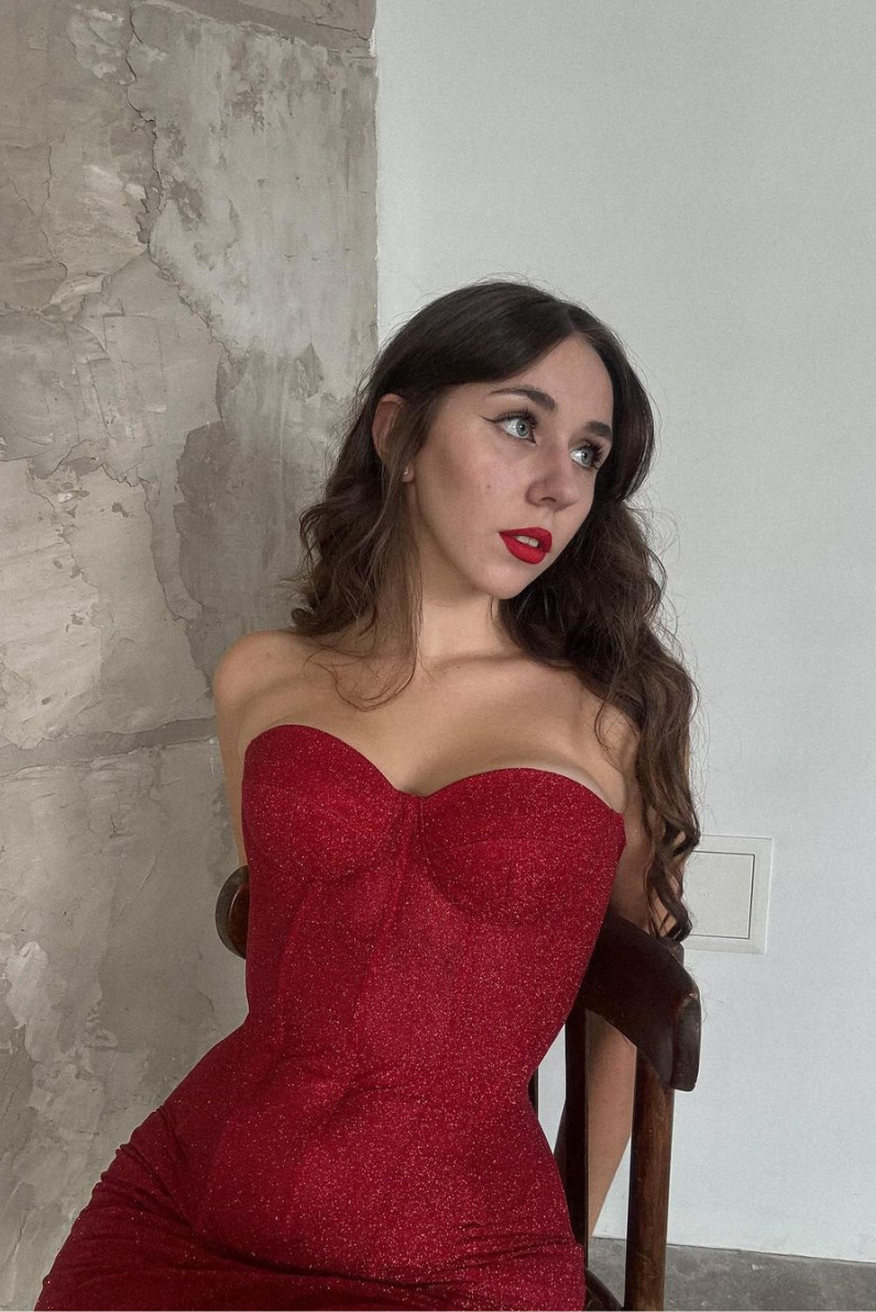 Akilani - Strapless Glitter Red Corset Mini Dress Perth Apparel Akilani - Strapless Glitter Red Corset Mini Dress Perth Apparel