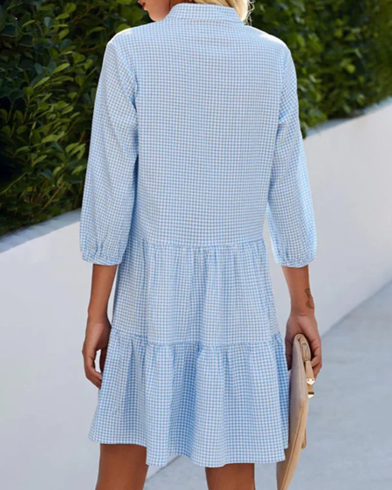 Vivian - Checked Dress with Stand-up Collar