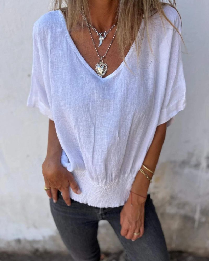 Bomia - Comfortable Waisted T-Shirt with V-Neckline