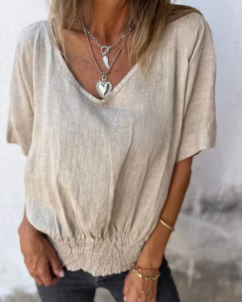 Bomia - Comfortable Waisted T-Shirt with V-Neckline