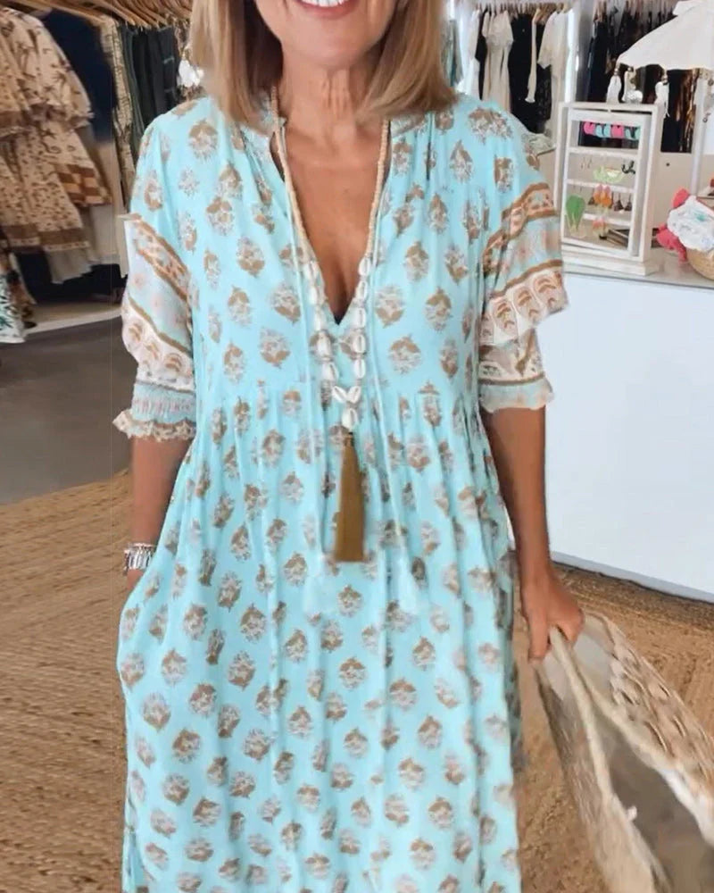 Monica - Printed V-Neck Half Sleeve Dress