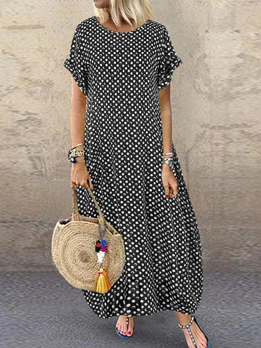 Aria - Casual Polka Dot Baggy Maxi Dress