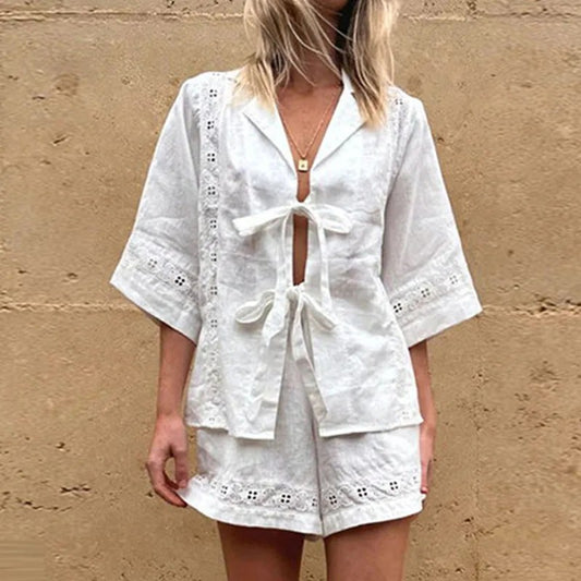 Marlowe - Floral Lace Top and Short Twin Set