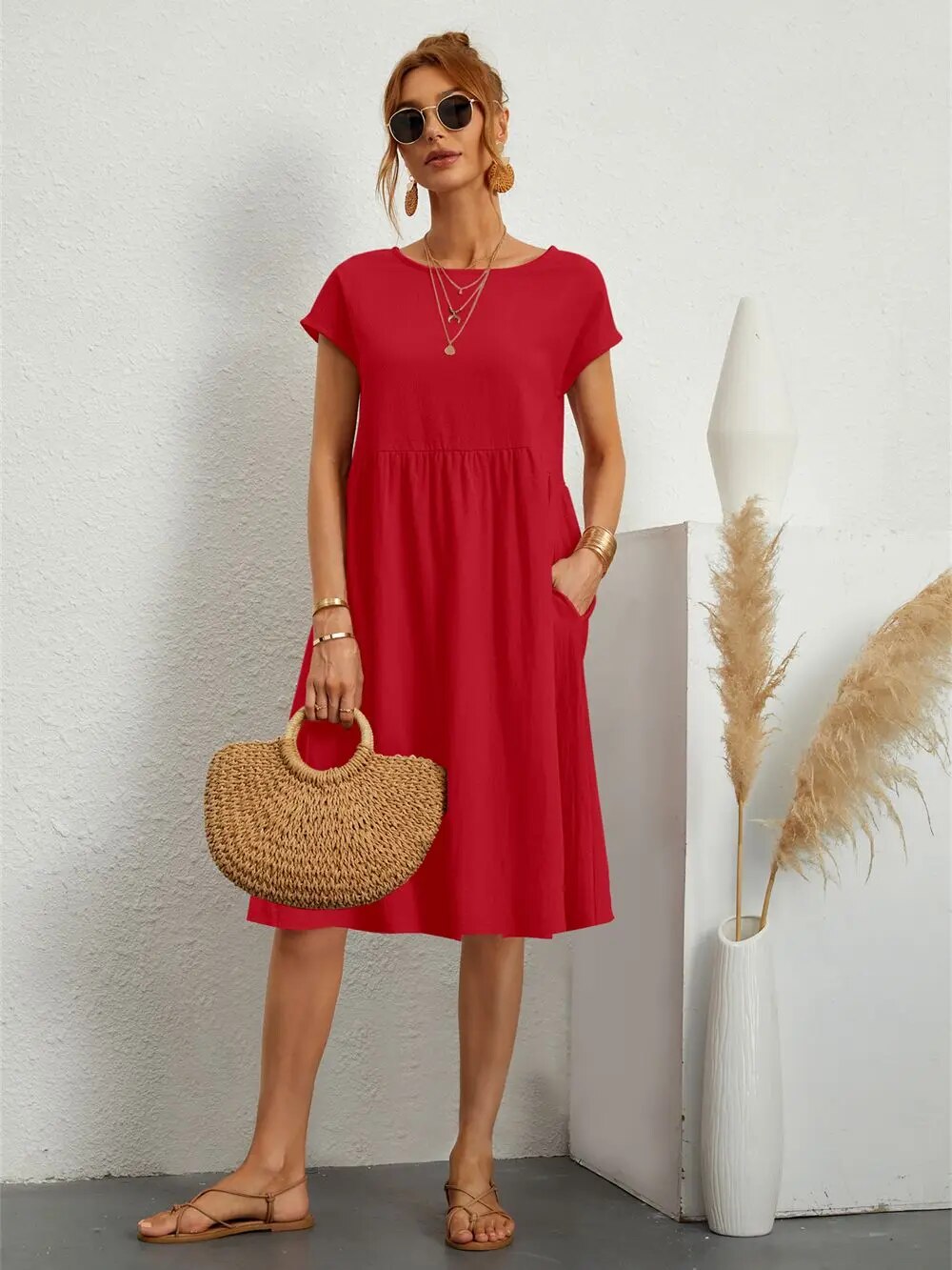 Lora - O-NECK Casual Loose Fit Dress