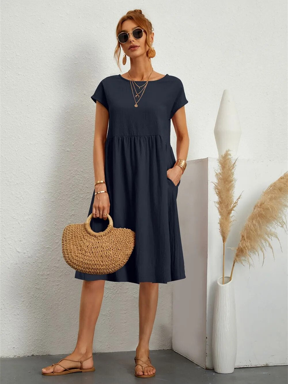 Lora - O-NECK Casual Loose Fit Dress