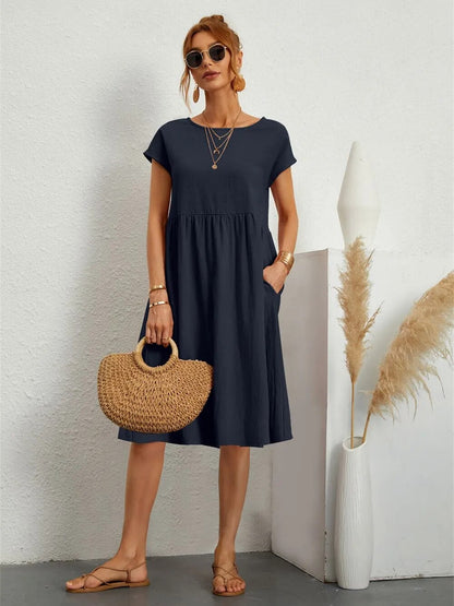 Lora - O-NECK Casual Loose Fit Dress