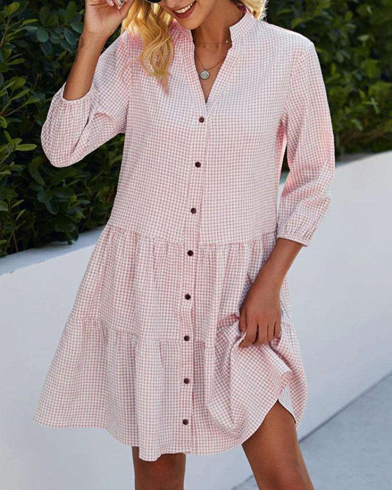 Vivian - Checked Dress with Stand-up Collar