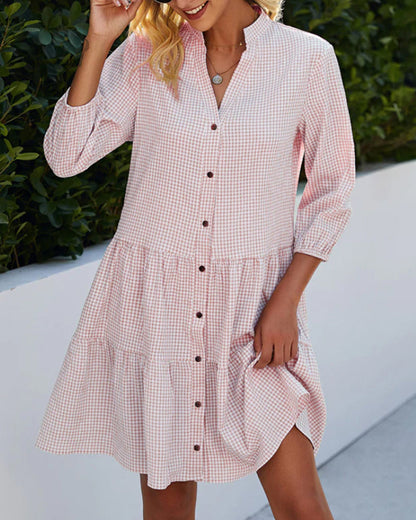 Vivian - Checked Dress with Stand-up Collar