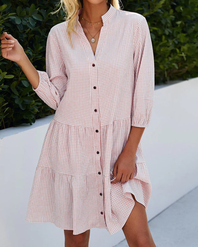 Vivian - Checked Dress with Stand-up Collar