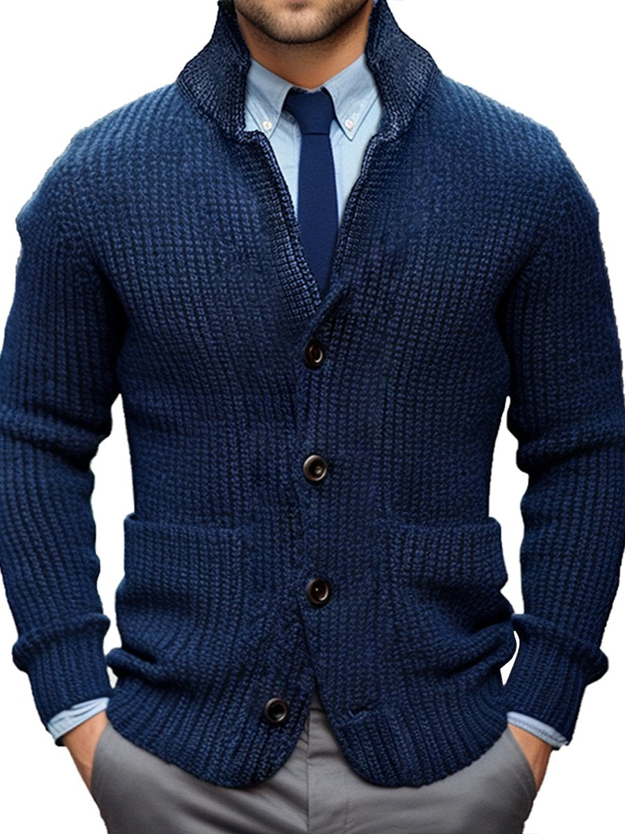 Sean - Business Casual Collared Solid Knitted Cardigan