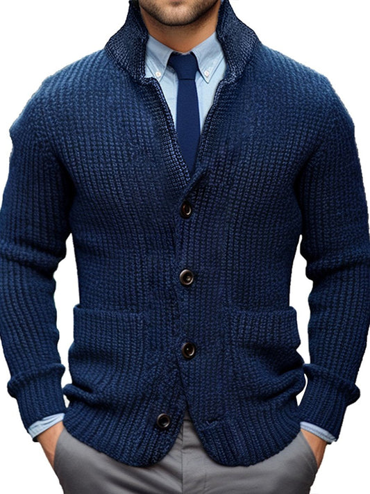Sean - Business Casual Collared Solid Knitted Cardigan
