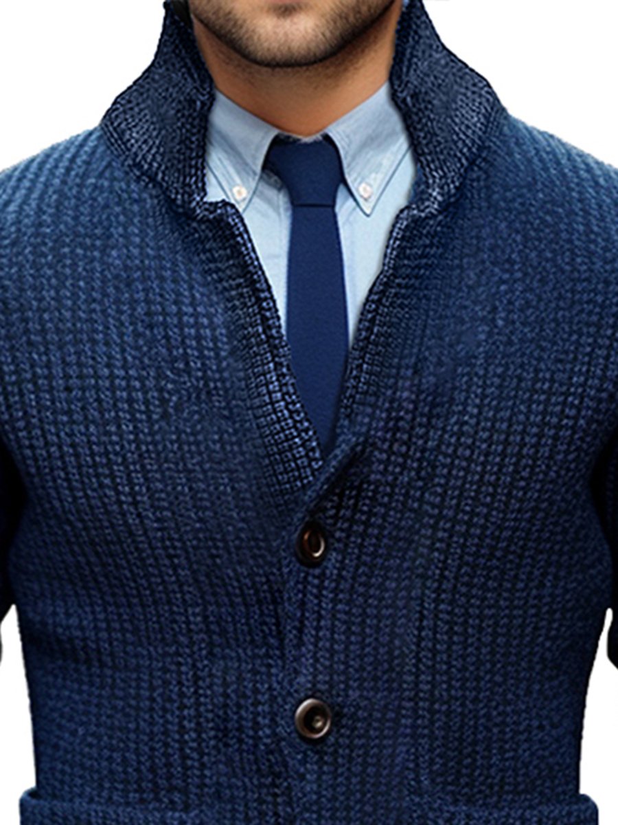 Sean - Business Casual Collared Solid Knitted Cardigan