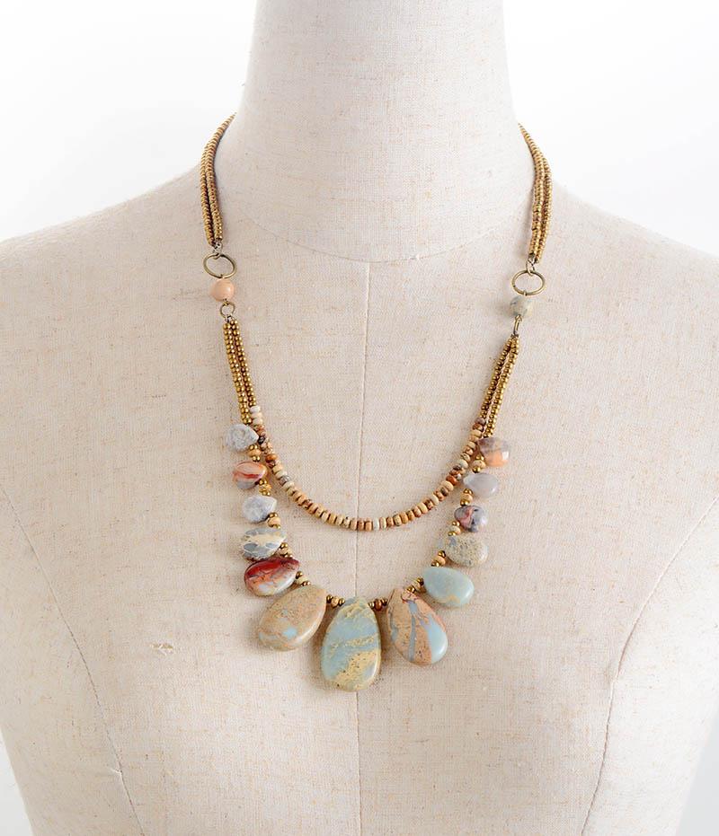 Teardrop - Natural Jasper Stone Beaded Statement Necklace